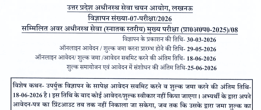 UPSSSC Lower PCS Notification 2026