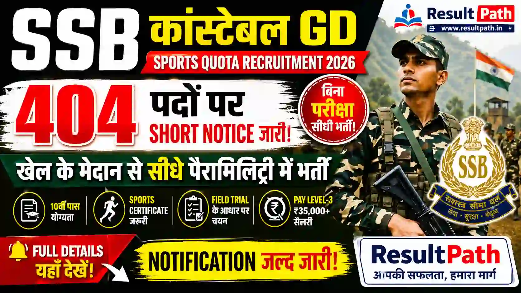 SSB Sports Quota 2026 Constable GD Resultpath Update