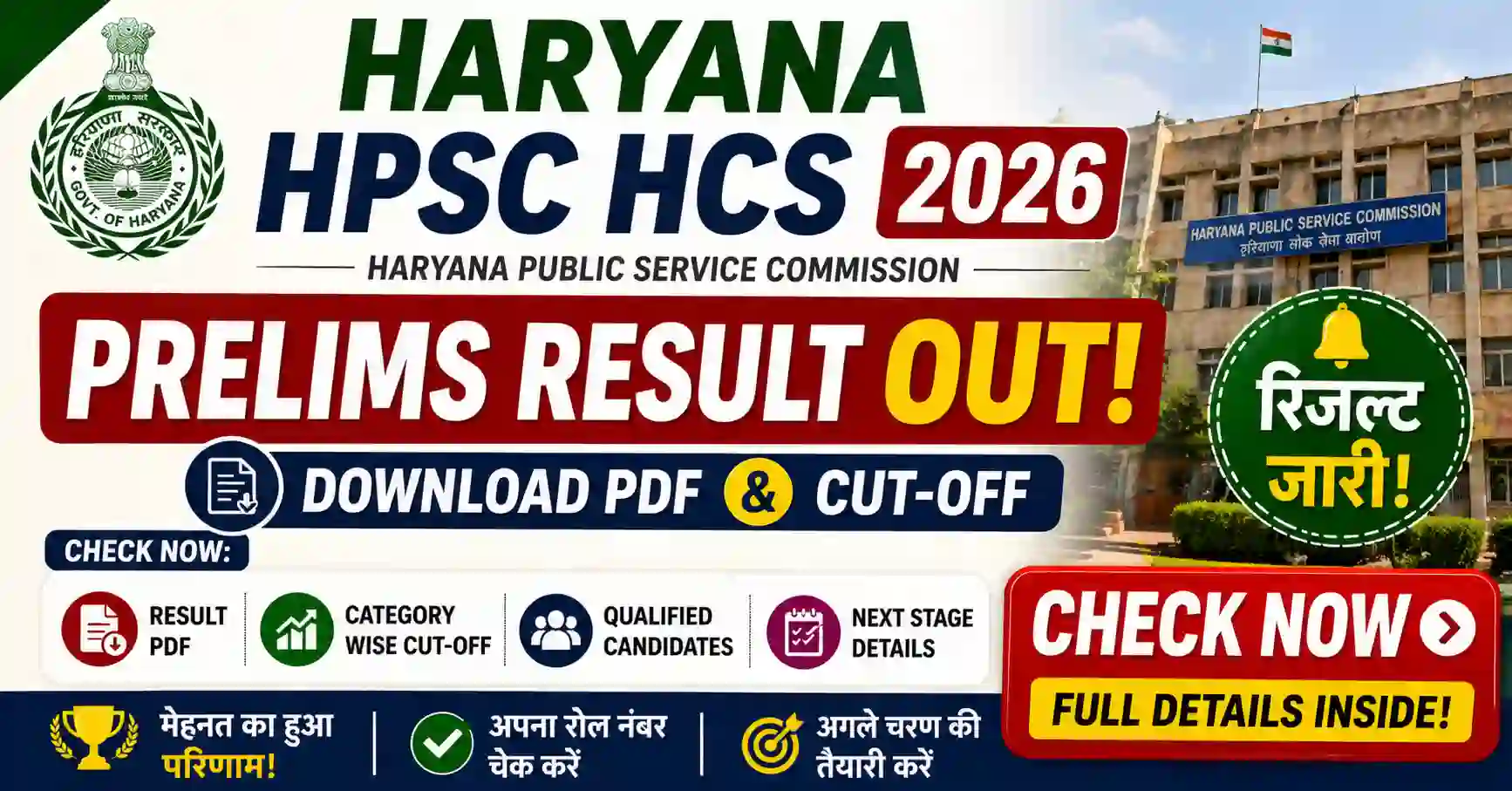 Haryana HPSC HCS 2026 Prelims Result OUT