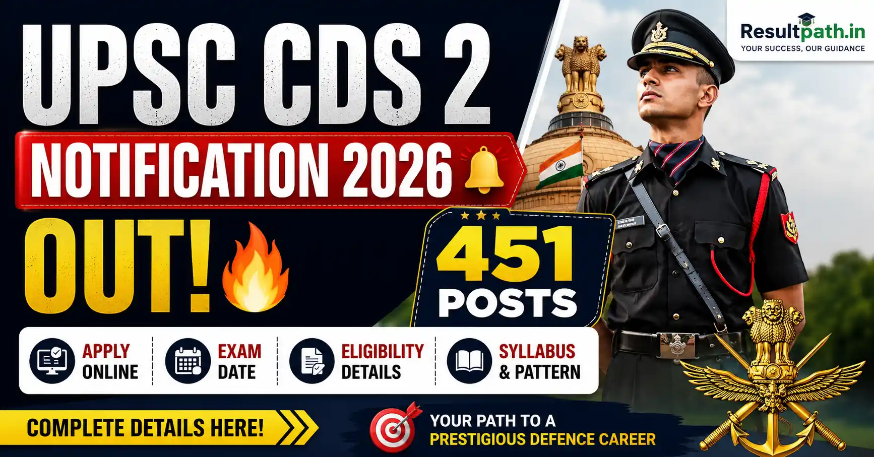 UPSC CDS 2 Notification 2026 Apply Online 451 Posts