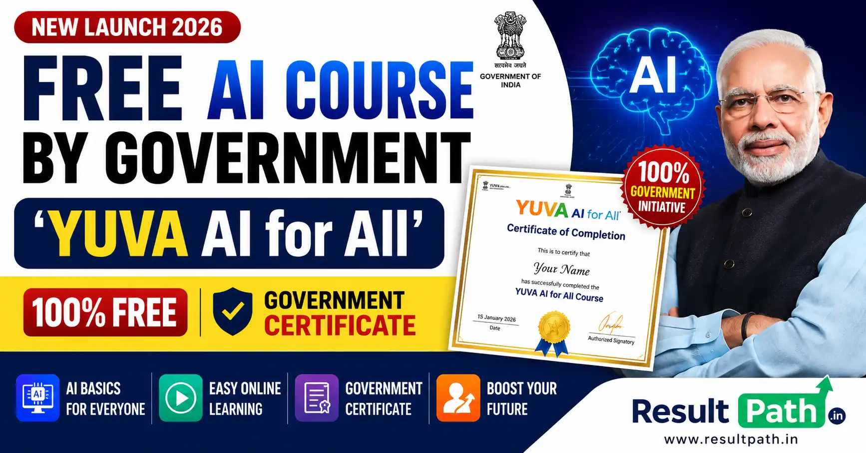 Free AI Course By Government India 2026 YUVA AI for All MeitY Certificate