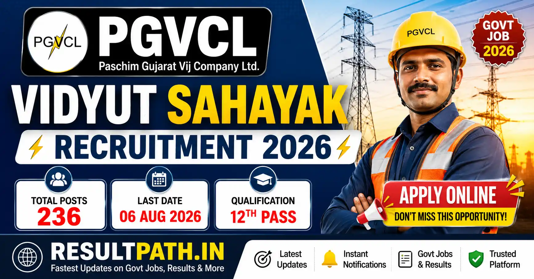 PGVCL Vidyut Sahayak Recruitment 2026 Notification Out Apply Online