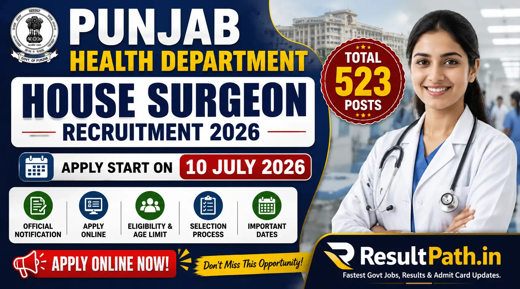 Punjab Health Department House Surgeon Recruitment 2026