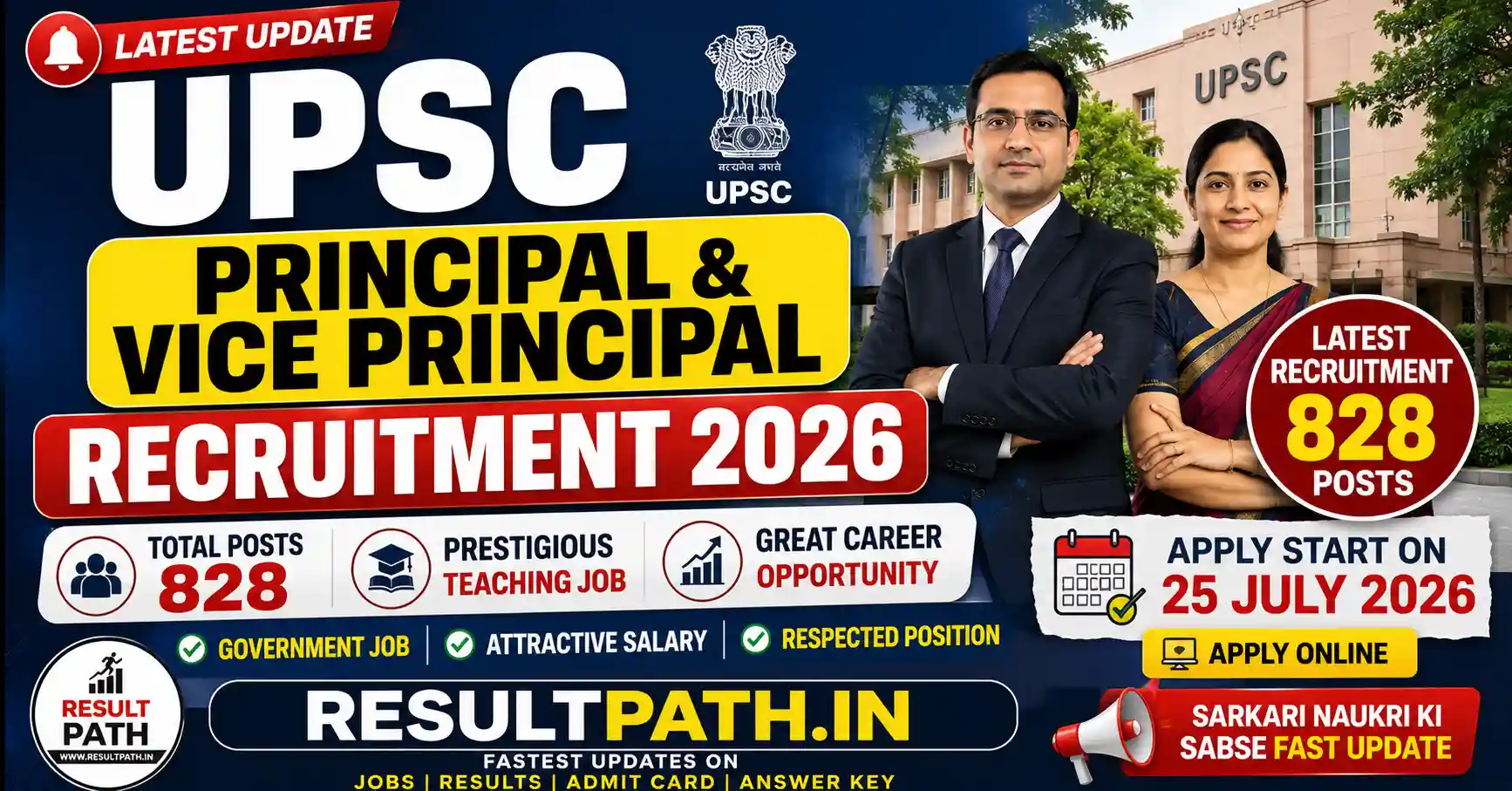 UPSC Principal & Vice Principal Recruitment 2026 Delhi Govt 828 Posts Apply Online