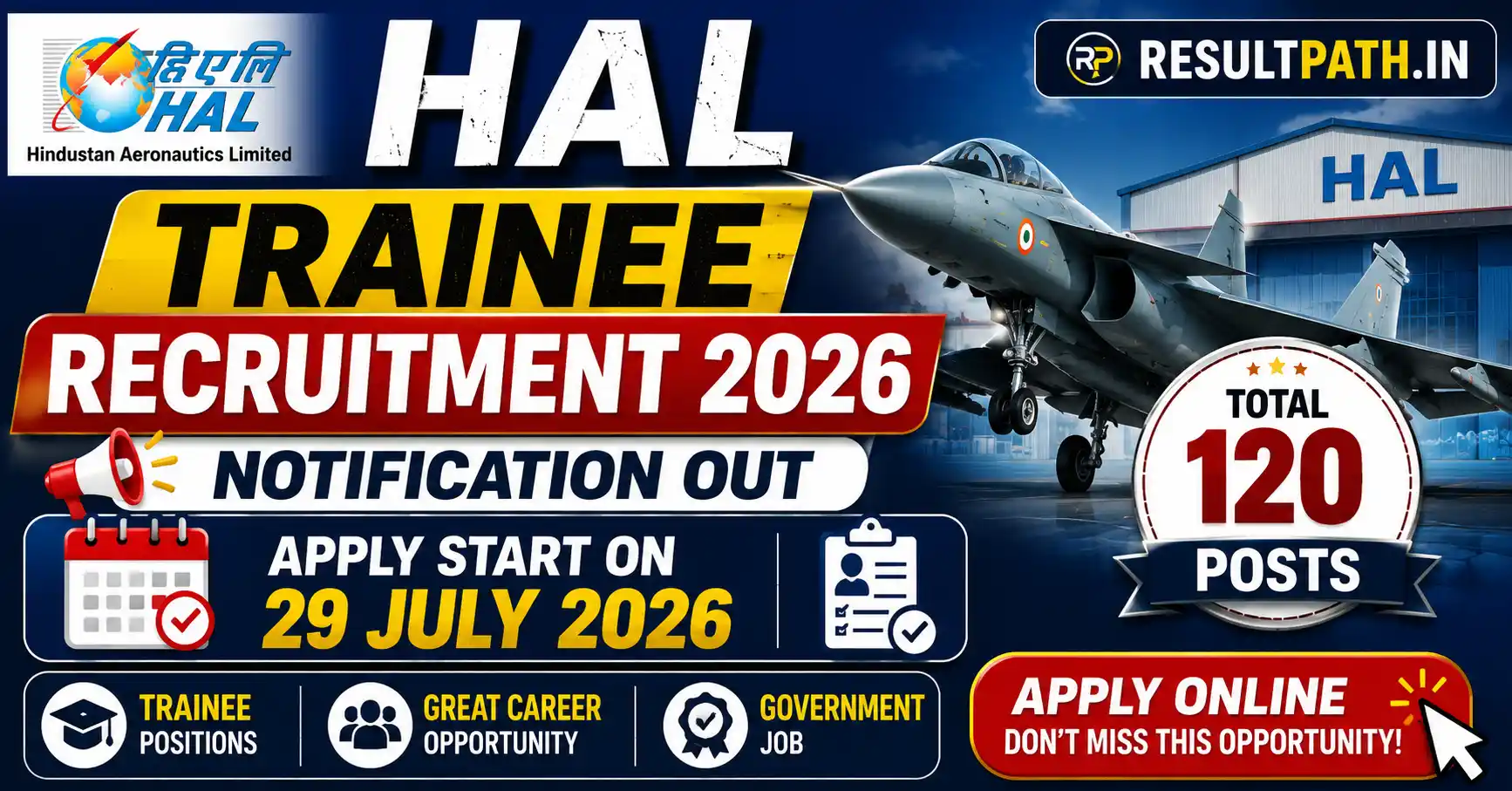 HAL Trainee Recruitment 2026 Notification Out 120 Posts Apply Online