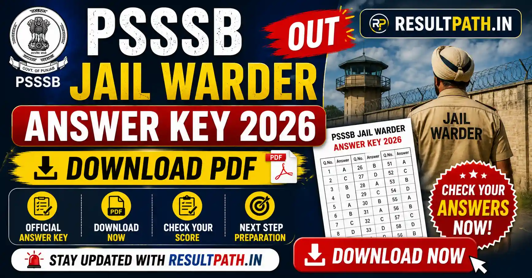 PSSSB Jail Warder Answer Key 2026 Out Download PDF & Raise Objection