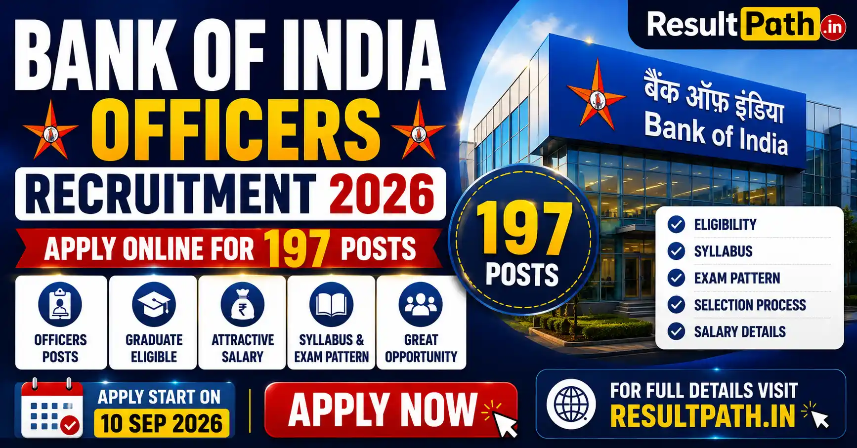 Bank of India BOI Officers Recruitment 2026 Notification Out Apply Online for 197 Posts
