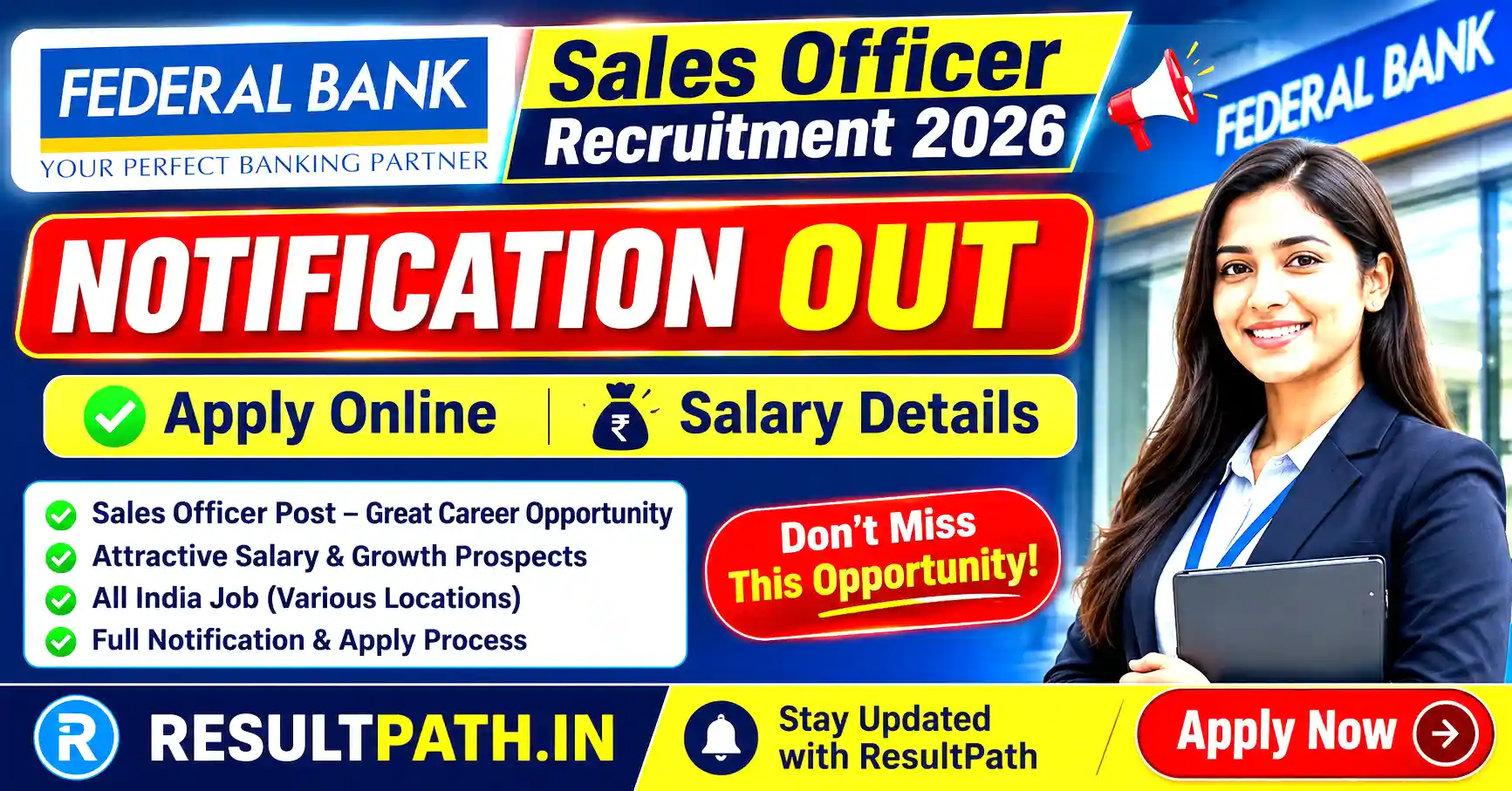 Federal Bank Sales Officer Recruitment 2026 Notification Apply Online Salary