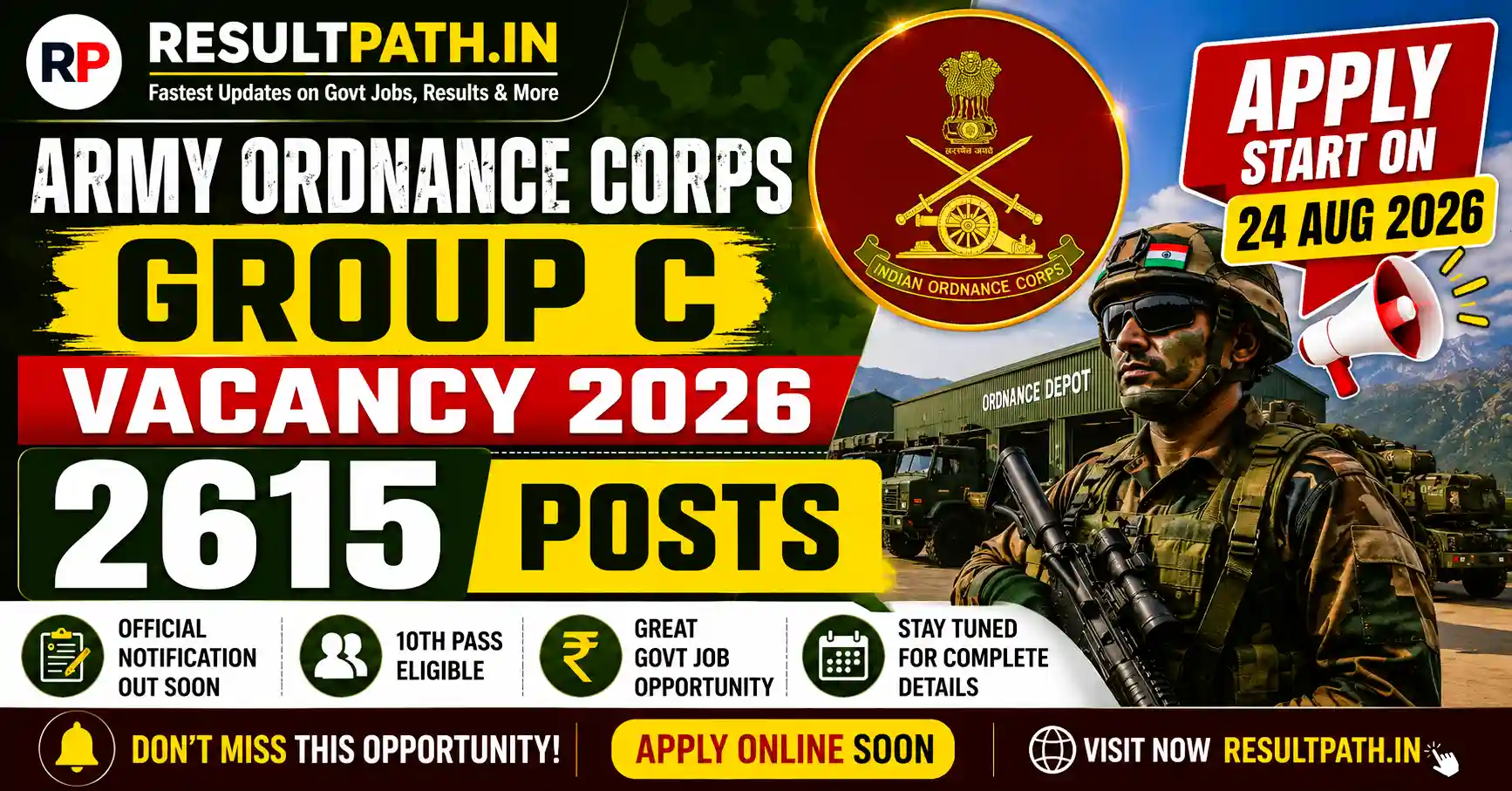 Army Ordnance Corps Group C Vacancy 2026 Official Notification