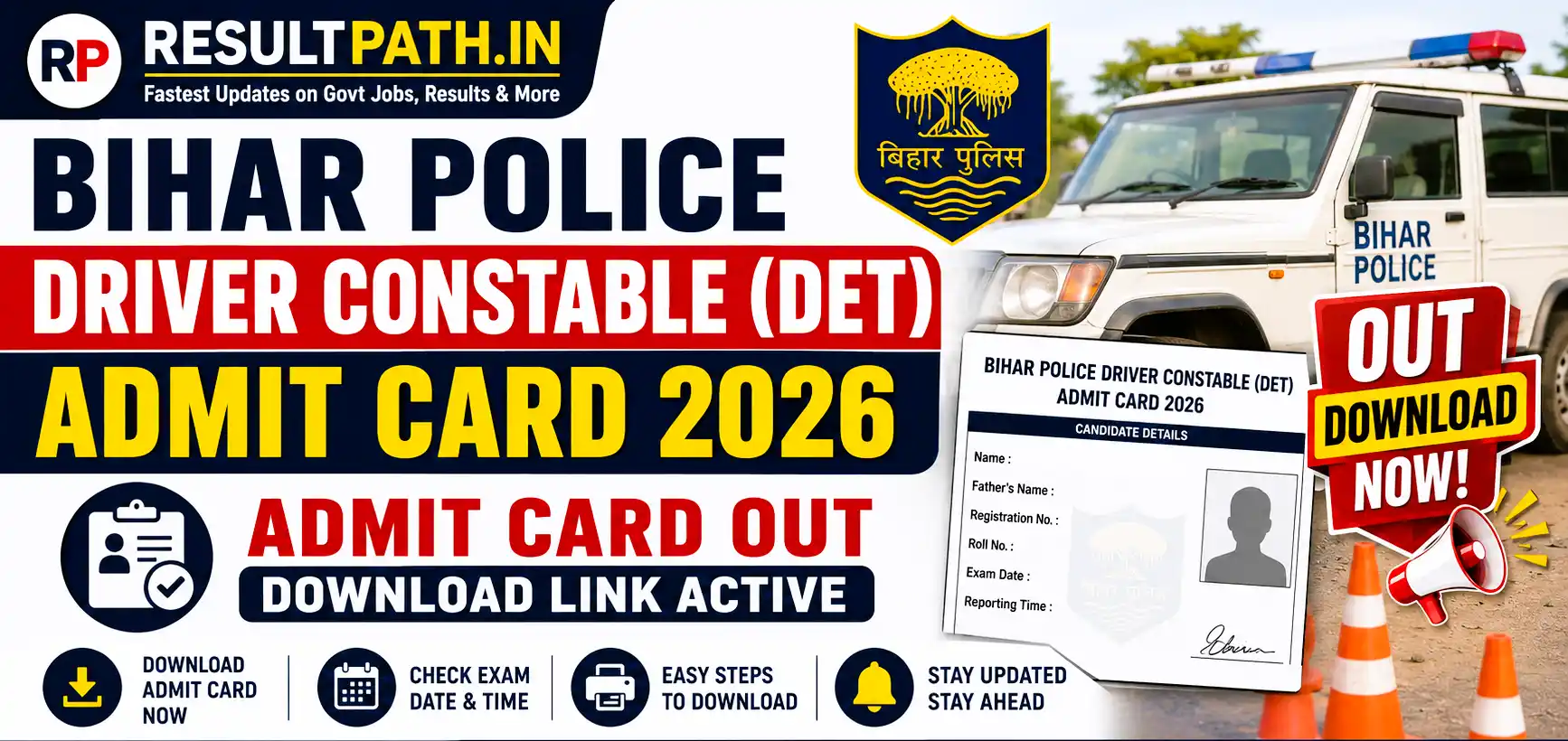Bihar Police Driver Constable DET Admit Card 2026 Out Advt 02/2025 4361 Posts