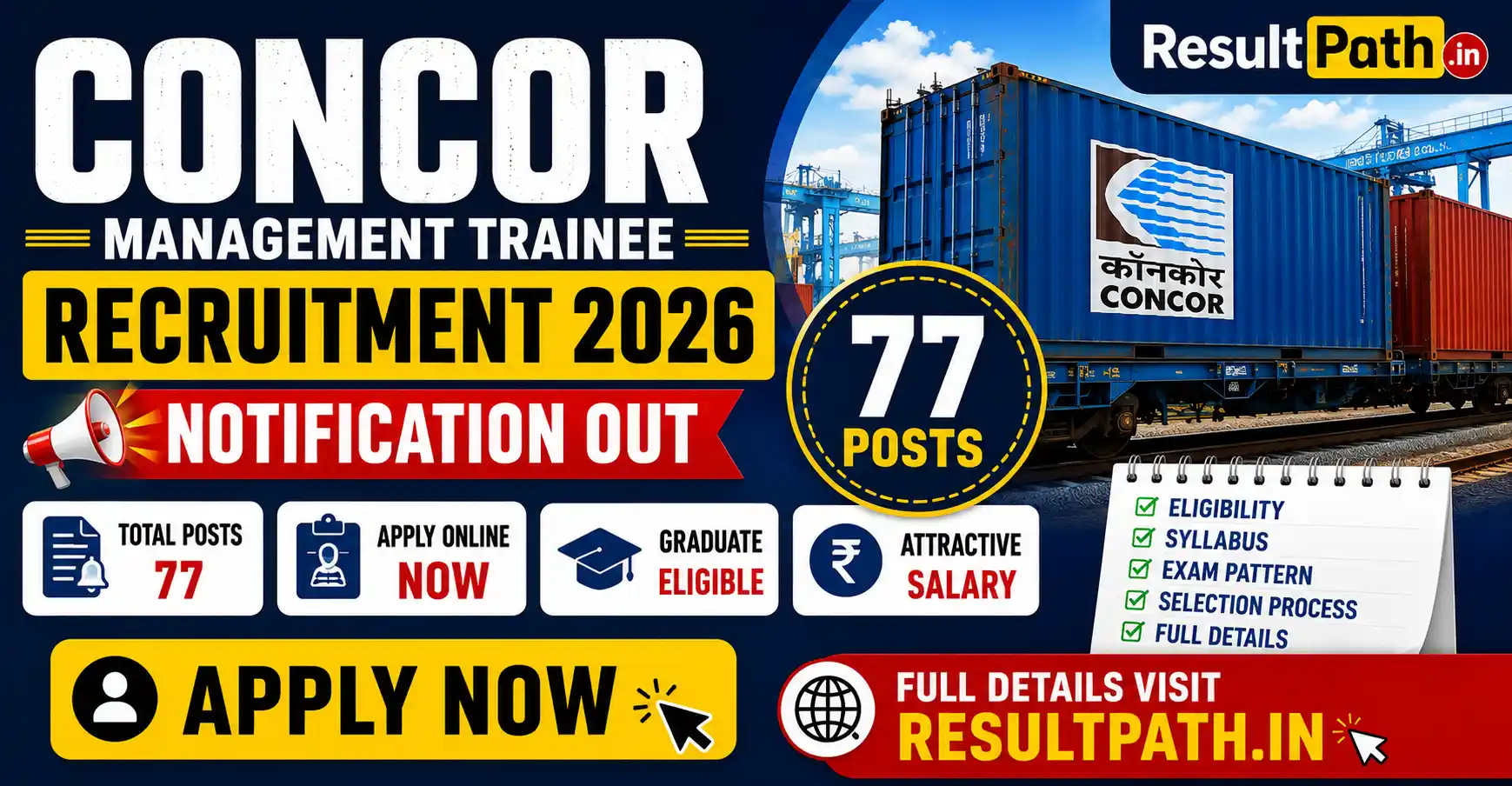CONCOR Management Trainee Recruitment 2026 Notification Out Apply Online