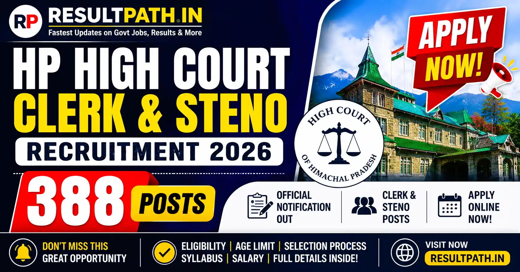 HP High Court Clerk & Steno Recruitment 2026 Notification Out Apply Online