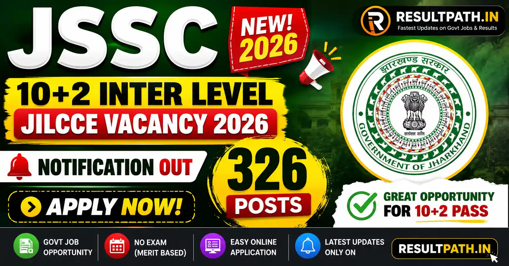 JSSC 10+2 Inter Level JILCCE Vacancy 2026 Notification Out Apply Online