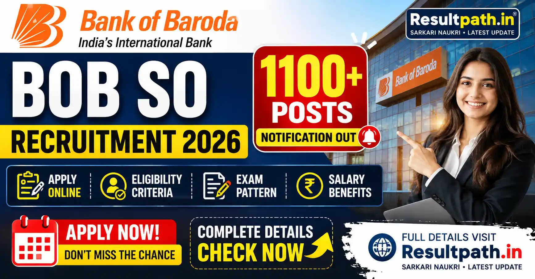 BOB SO Recruitment 2026 Notification Out Apply Online for 1100 Posts