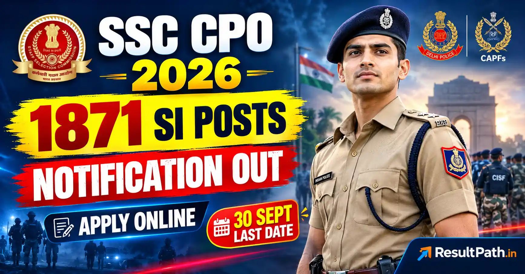 SSC CPO Recruitment 2026 Notification OUT For 1871 Posts of Sub-Inspector in CAPFs and Delhi Police