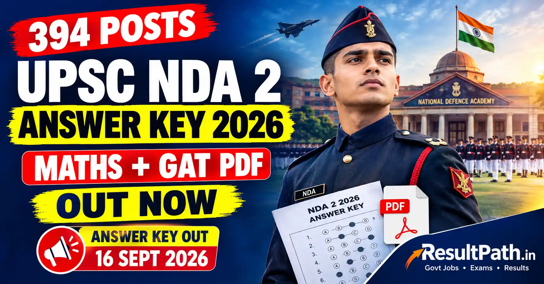UPSC NDA 2 Answer Key 2026 Maths GAT Cut Off Result PDF