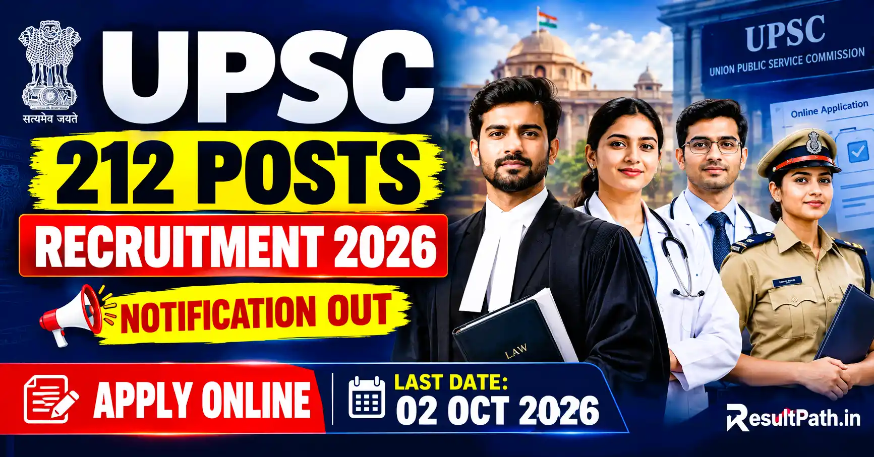 UPSC Various Posts Direct Recruitment 2026 Notification Out Apply Online for 212 Vacancy